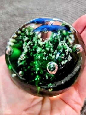 Botanical Abstract Glass Art Spherical  Paperweight  2" Mint Condition